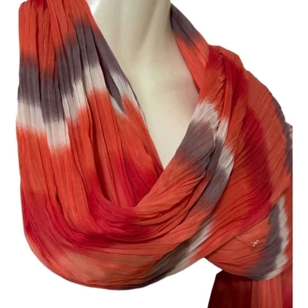 Unbranded Chiffon Orange Tie-Dye Scarf Silk Crepe Two Tone